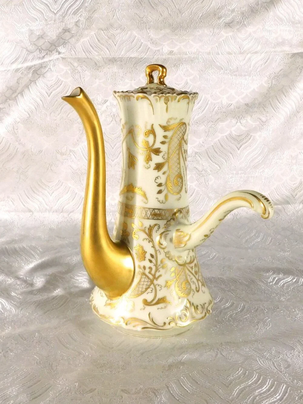 Tressemanes and Vogt Limoges Chocolate Pot with Raised Gold Trim # 27328